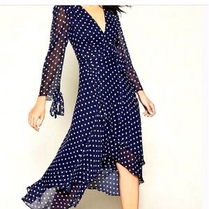 BETSEY JOHNSON Dot Print Midi Hi Low Wrap Dress size 8